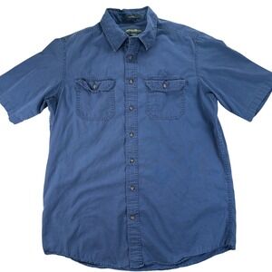 Eddie Bauer Button Up Shirt Mens Large Tall Blue Short Sleeve Classic Fit Cotton